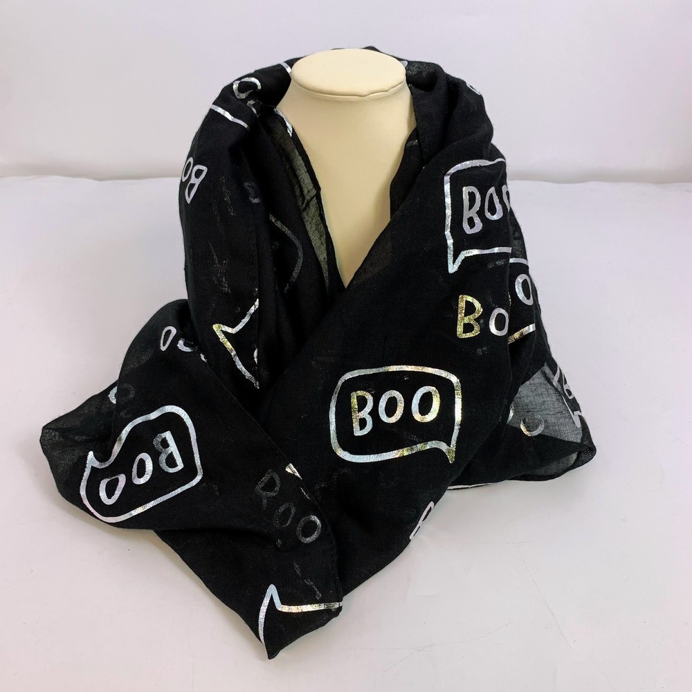Collection Eighteen Women's Halloween Boo Scarf - Black Silver